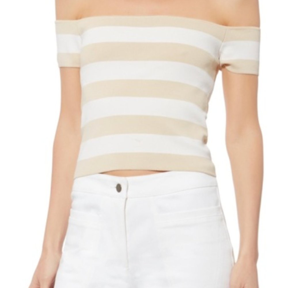 RONNY KOBO Striped Off The Shoulder Shirt WHITE AND CREAM / SIZE S